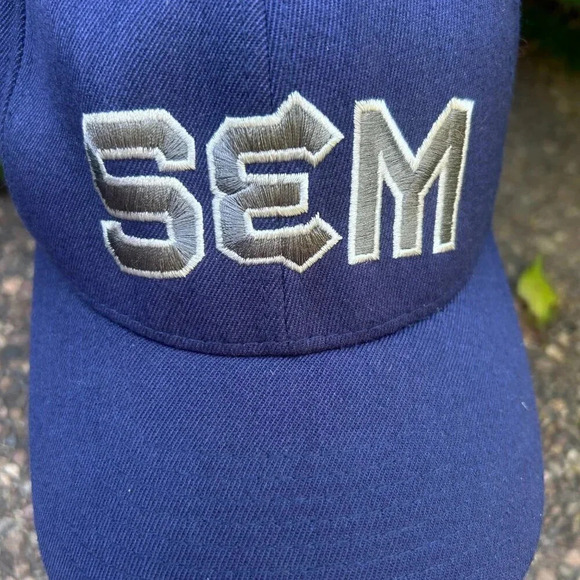 Vintage SEM Logo Blue Wool Blend Flexfit Baseball Cap Size L-XL - Picture 5 of 6
